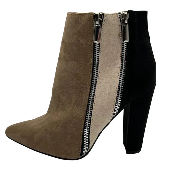 JustFab Remi Womens 7.5 Suede Block Heel Booties Pointed Toe Colorblock Zip Boot - Picture 5 of 16